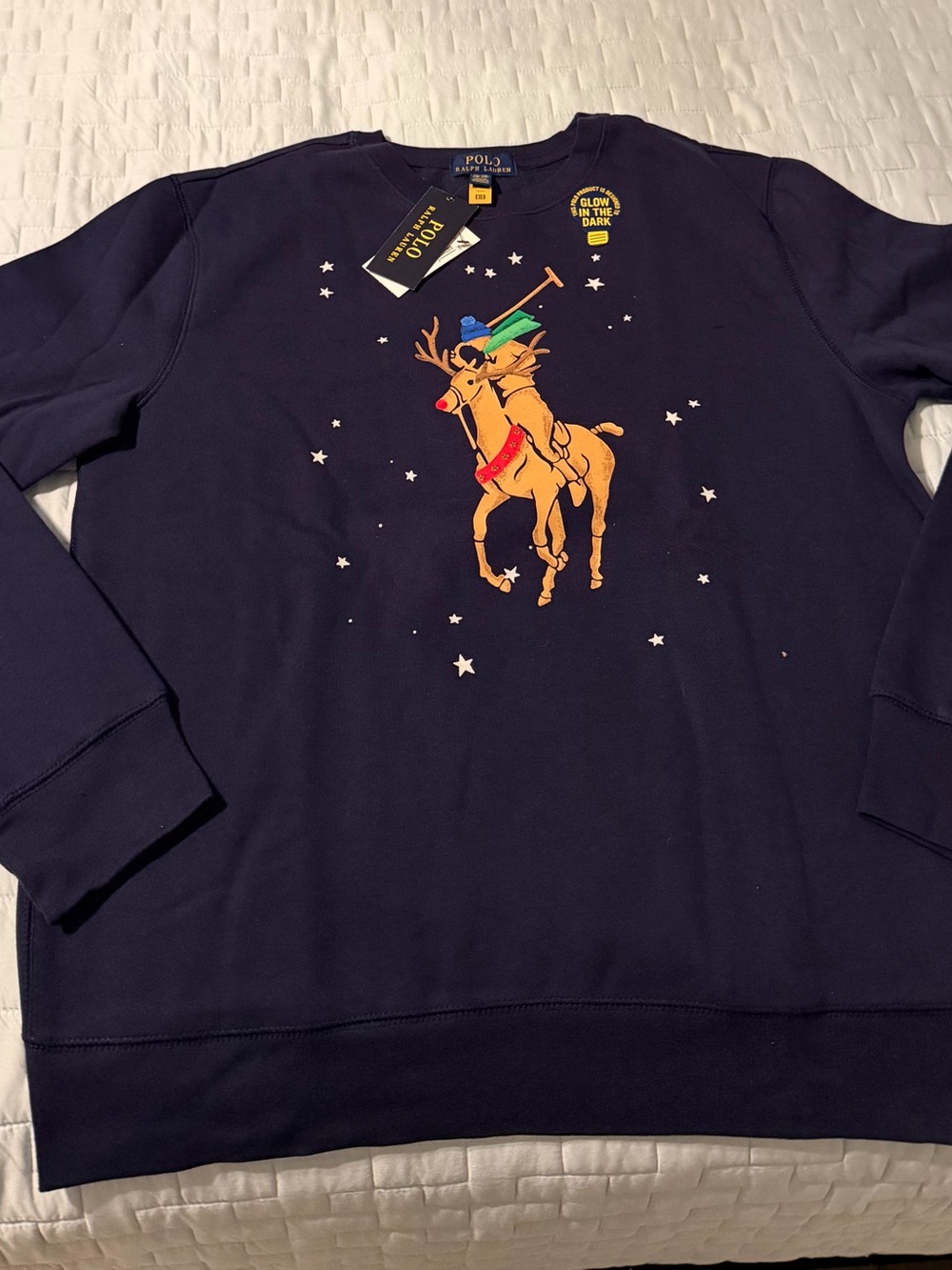 Polo by Ralph Lauren Navy Crewneck Sweatshirt with Reindeer Graphic - Boys 18/20